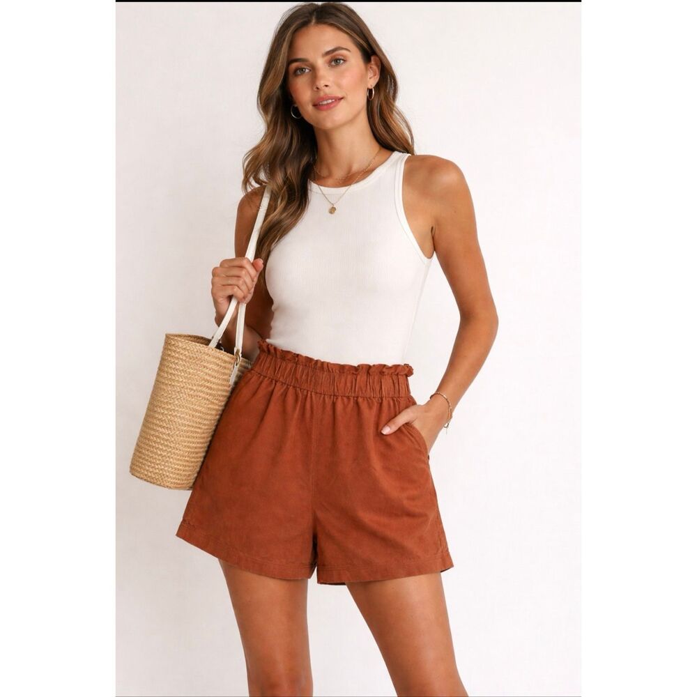 Thakoon Rust Linen Blend Paperbag Waist Shorts Size 8